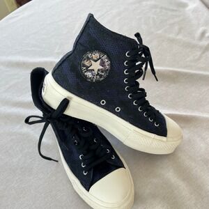 Converse Chuck Taylor All-Star Platform High Top Navy Black Floral Lace Sneakers